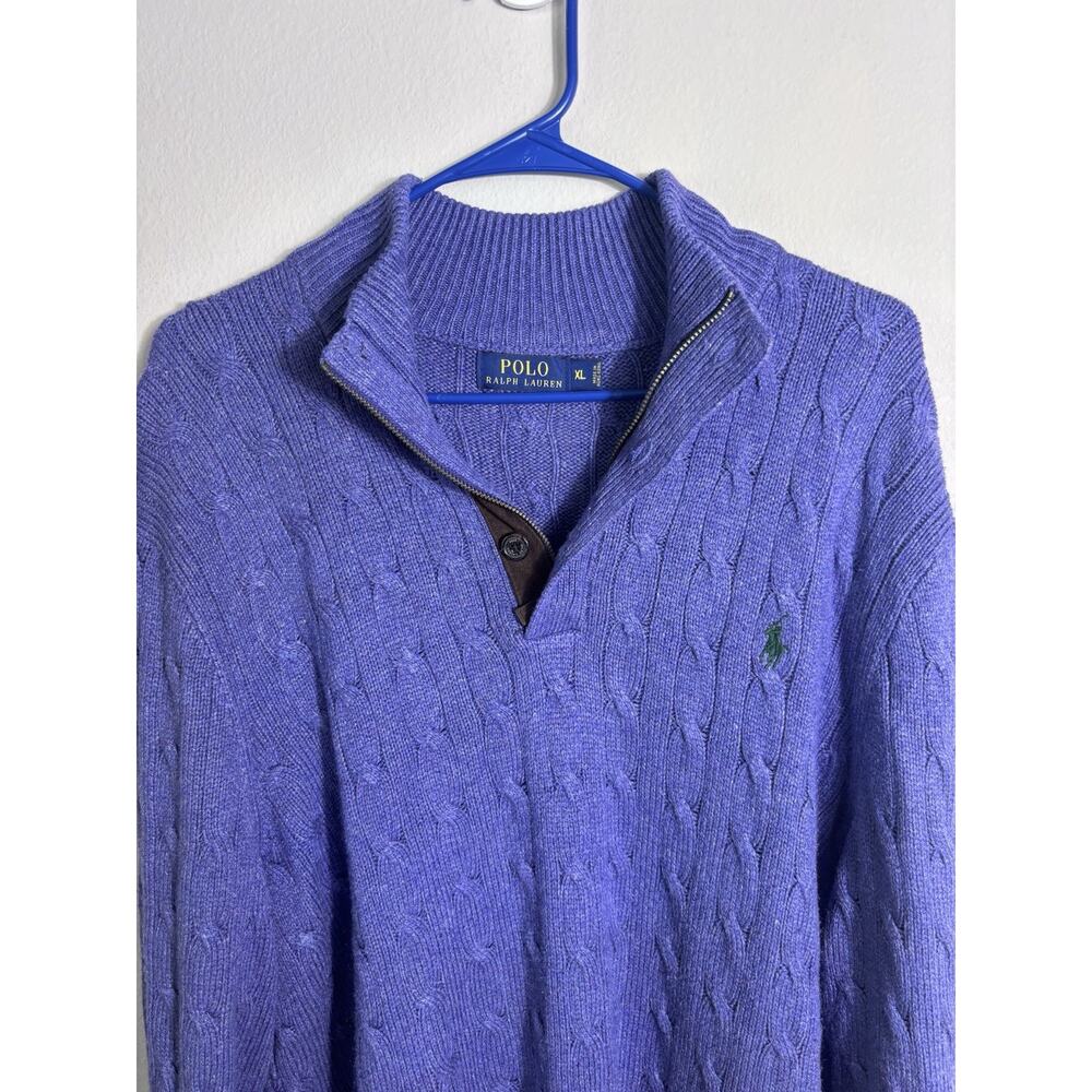 Polo Ralph Lauren Men's Silk Cable Knit Sweater XL Pullover Button Up Purple